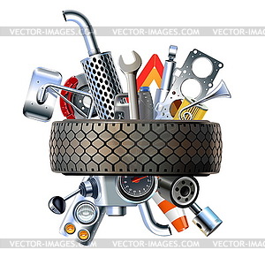 Tire with Truck Spares - vector clipart