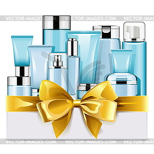 Blue Cosmetics with Golden Bow - vector image