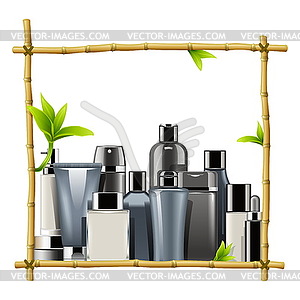 Bamboo Frame with Male Cosmetics - vector clipart