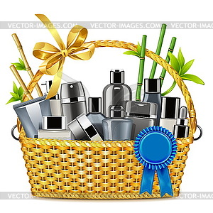 Basket with Male Cosmetics - vector clipart