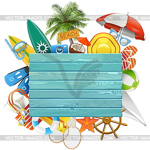 Концепция пляжа с синей доской - изображение векторного клипарта