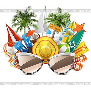 Beach Concept with Sunglasses - vector clip art