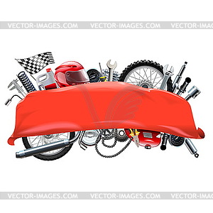 Red Banner with Motorcycle Spares - vector image