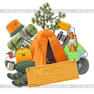 Camping Concept with Tent - vector image