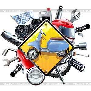 Motorcycle Spares with Scooter - vector image