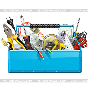 Blue Toolbox with Electric Tools - vector clipart