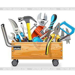 Wooden Toolbox Trolley with Tools - vector clipart / vector image