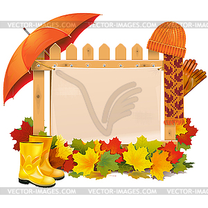 Wooden Fence with Autumn Leaves - vector EPS clipart