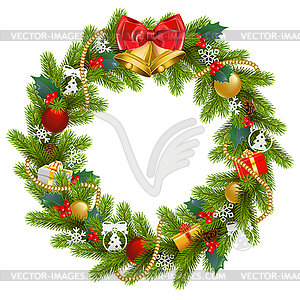 Fir Wreath with Red Mistletoe - vector clip art