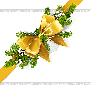 Gold Bow with Fir Branch - vector image