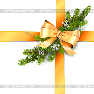 Golden Bow with Fir Branch - vector image