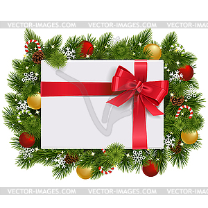 Рождественские елочные ветки с подарком - векторный клипарт