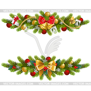 Christmas Fir Decoration with Bow - vector image