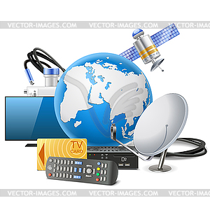 Globe with Satellite Equipment - vector clipart