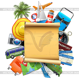 Travel Concept with Old Scroll - vector clip art