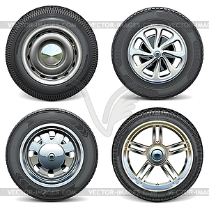 Car Tires with Retro and Modern Disks - vector image