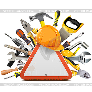 Road Sign with Tools - vector image