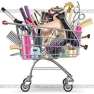 Supermarket Cart with Professional Cosmetics - vector clipart