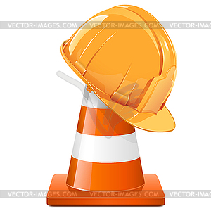 Construction Cone with Helmet - color vector clipart