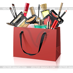 Paper Bag with Makeup Cosmetics - royalty-free vector image