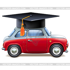 Red Car with Square Academic Cap - vector clipart