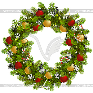 Christmas Fir Wreath with Garland - vector image