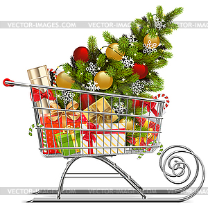 Supermarket Sleigh with Christmas Decorations - vector image