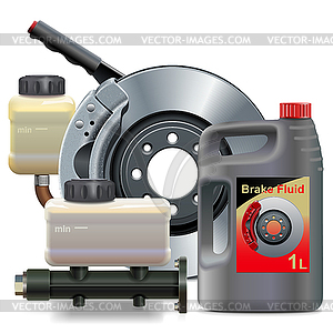 Car Brake System Parts with Brake Fluid - vector image