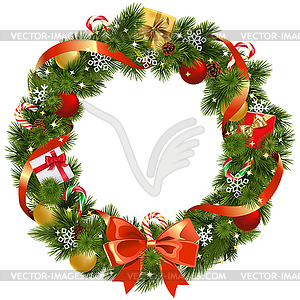 Christmas Pine Wreath with Red Bow - royalty-free vector clipart