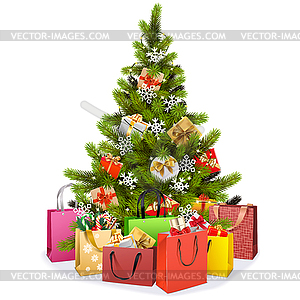 Christmas Tree with Shopping Bags - vector image
