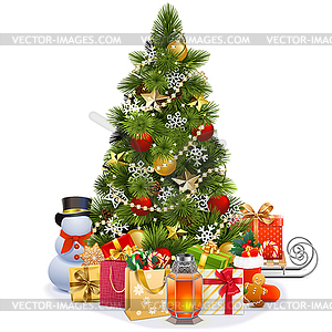 Christmas Pine Tree with Garland - vector clip art