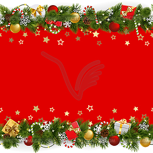 Pine Christmas Background with Garland - vector image