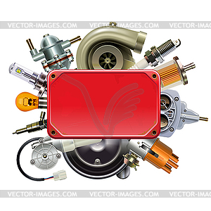 Red Frame with Car Spares - vector clipart