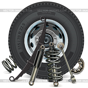 Truck Wheel with Suspension Parts - vector image