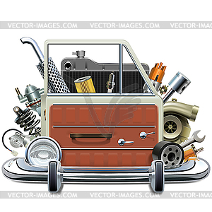 Car Door with Automotive Parts - vector image