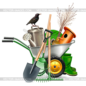 Spring Garden Tools - vector clip art