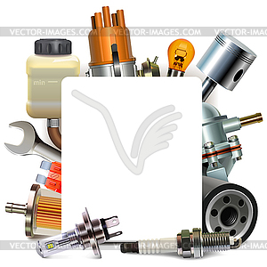 Blank Frame with Automotive Parts - vector image