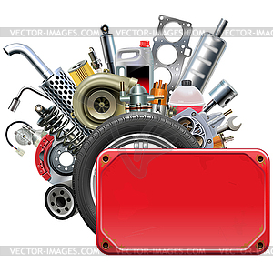 Red Frame with Car Parts - vector image