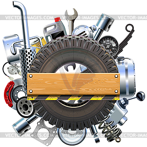 Board with Truck Wheel and Spares - vector image