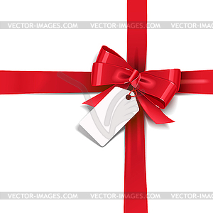 Red Bow with White Label - vector clip art