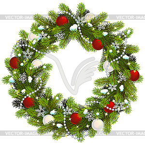 Snowy Christmas Fir Wreath - vector clipart