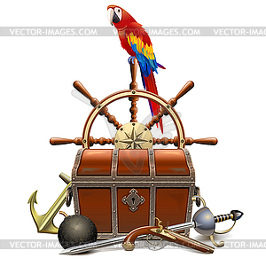 Treasure Hunt Concept with Parrot - vector clipart