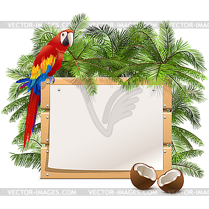 Palm Tree with Wooden Board - vector image