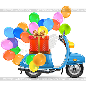 Scooter with Balloons and Gift - vector clipart