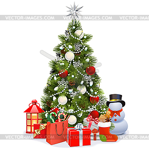 Snowy Christmas Pine Tree - vector clipart