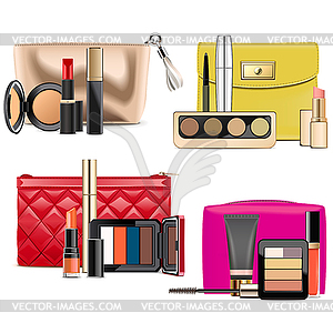 Cosmetic Bags with Makeup - vector image