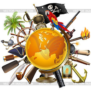 Пиратская концепция с глобусом - векторизованное изображение клипарта