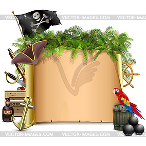 Pirate Scroll with Palm Tree - vector clipart