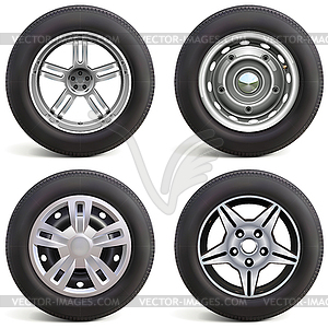 Car Wheels with Rims - white & black vector clipart