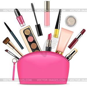 Pink Beautician with Cosmetics - vector clipart